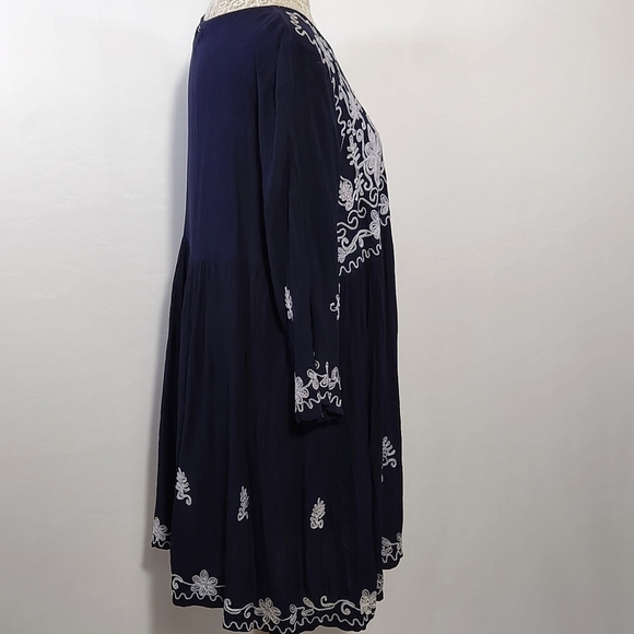 Exist Dress Tunic Blue Floral Embroidered Pullover Baby Doll Women Size M Boho - Picture 10 of 16
